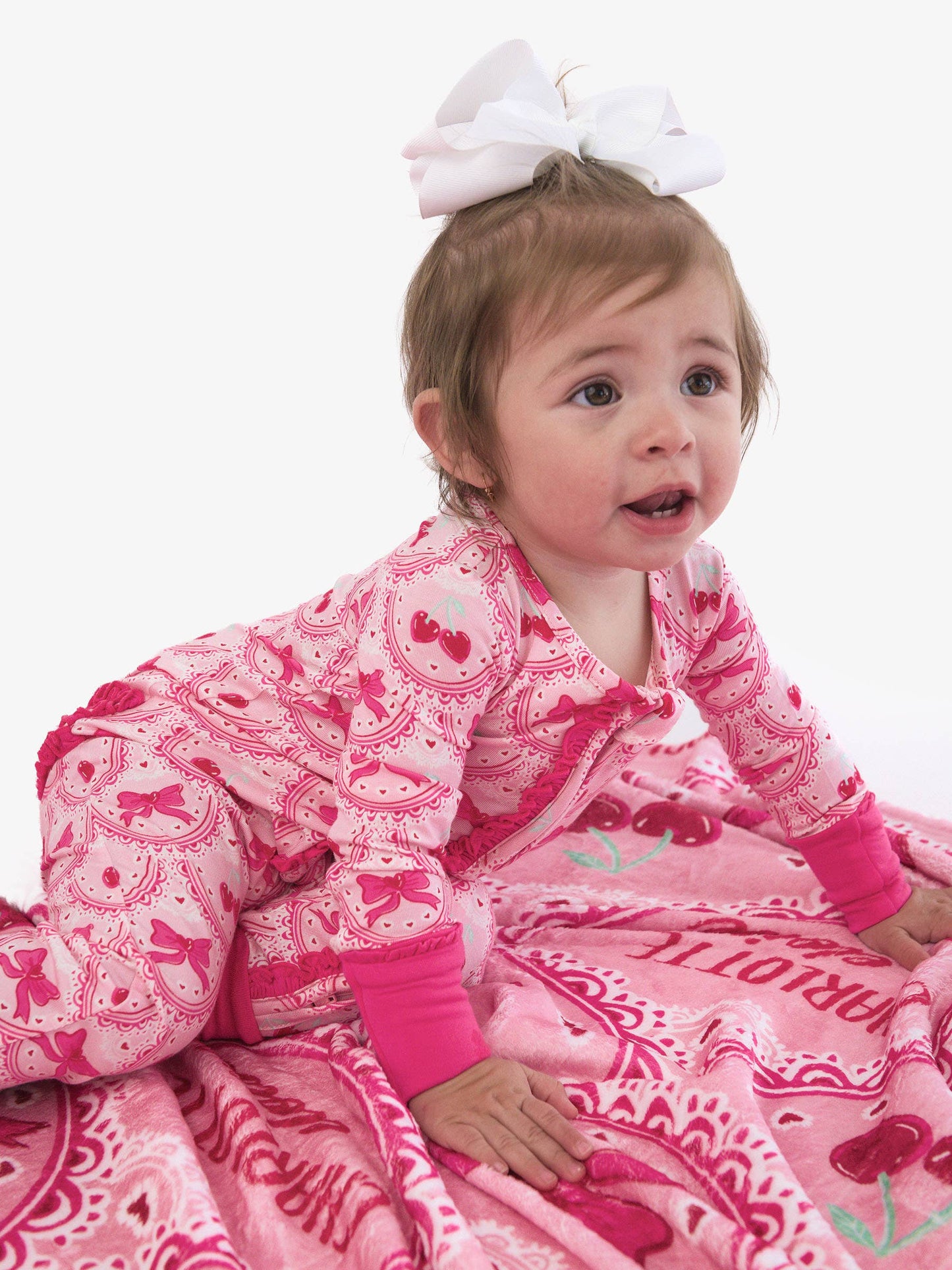 SoftSnooze™ Baby Girls Bamboo Viscose Love You Cherry Much Convertible Ruffle One Piece Footie Pajama