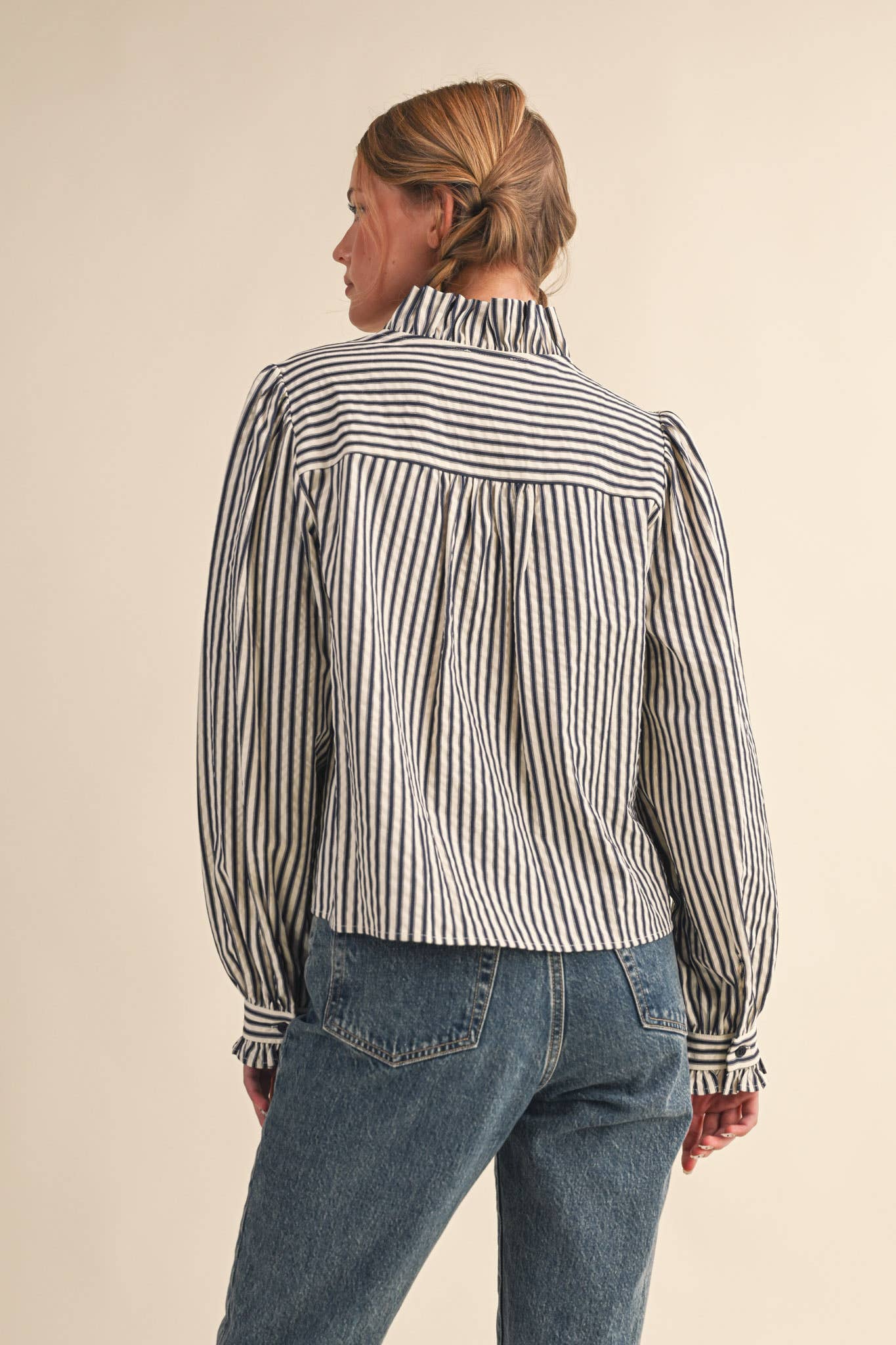 Ruffle Striped Long Sleeve Top