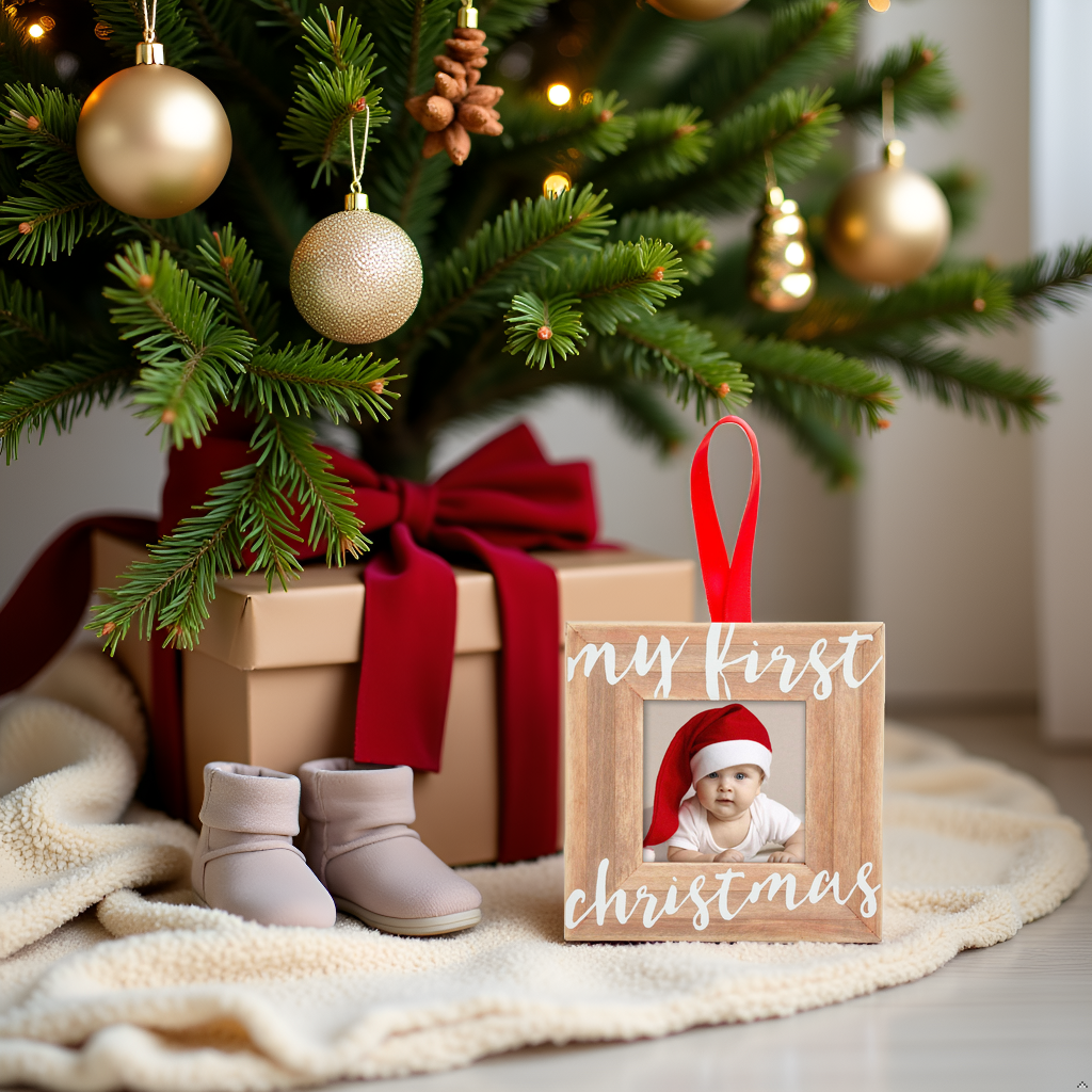 My First Christmas Holiday Wooden Picture Frame Ornament