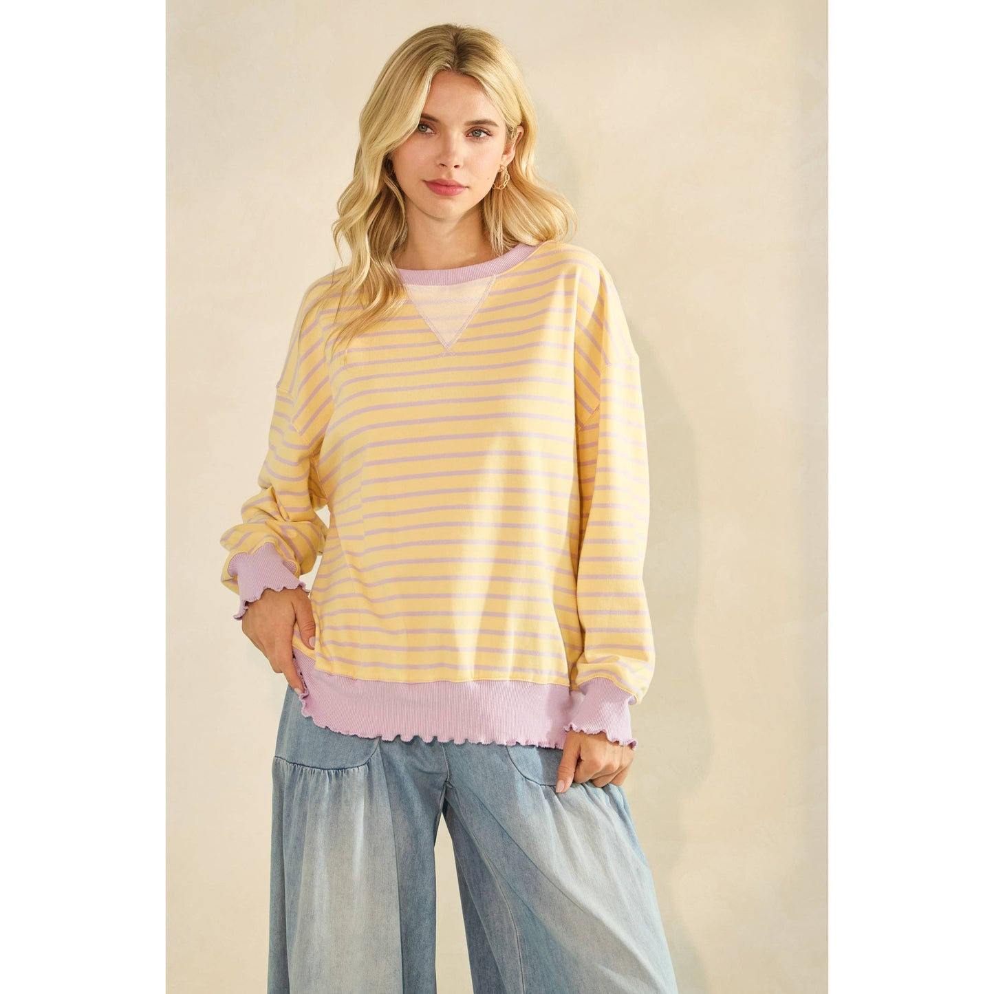 Striped Knit Long Sleeve Top