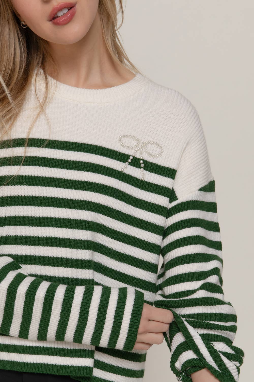 Pearl Bow Striped Sweater