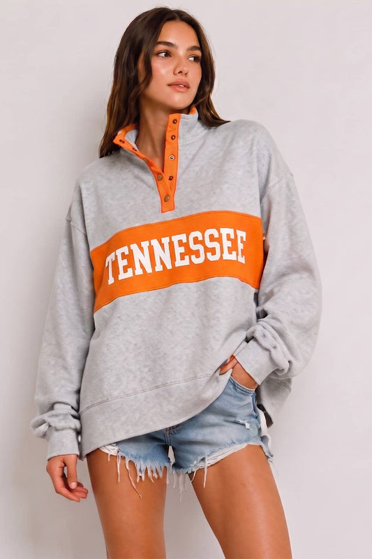 'TENNESSEE' Snap-Placket Color-Block Pullover
