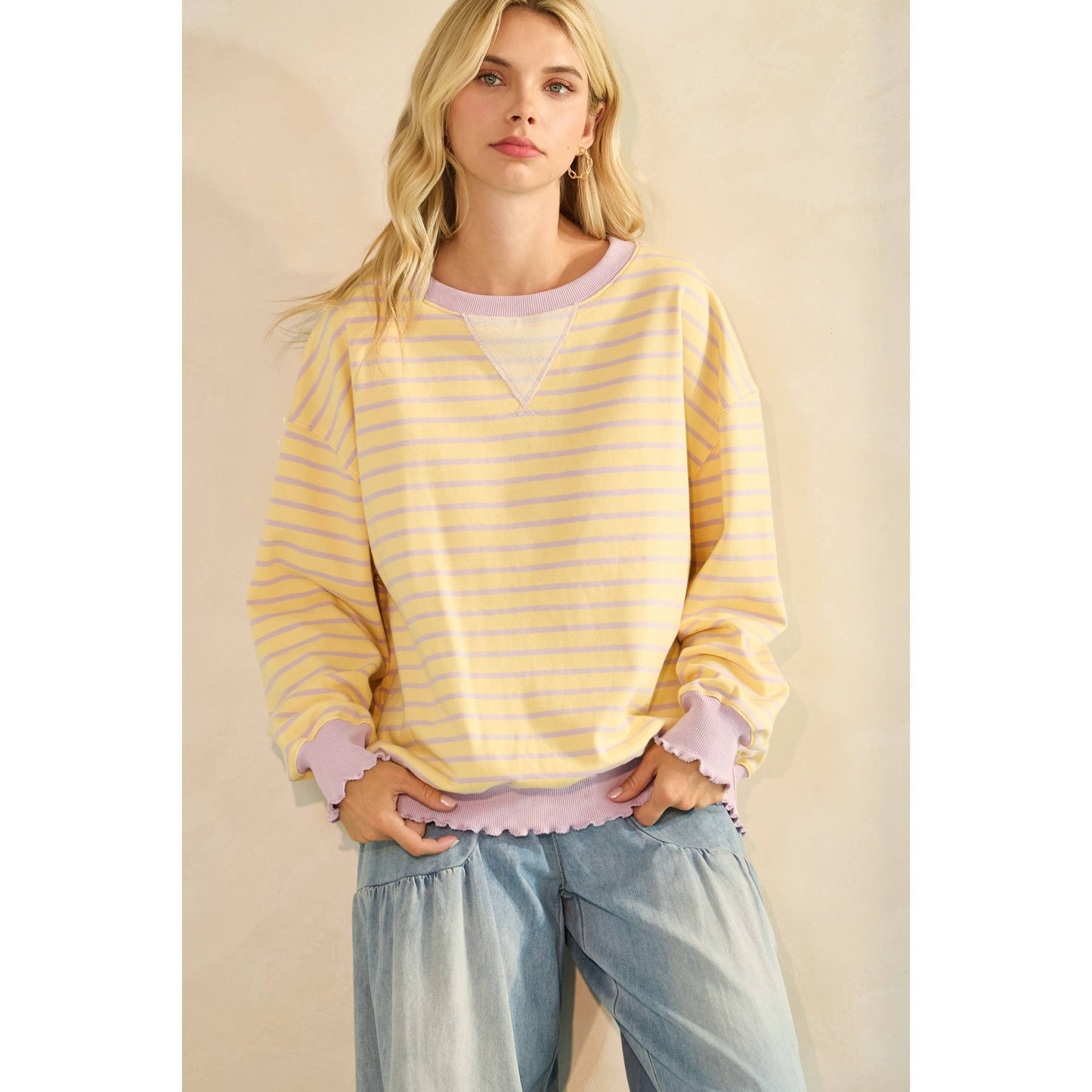 Striped Knit Long Sleeve Top