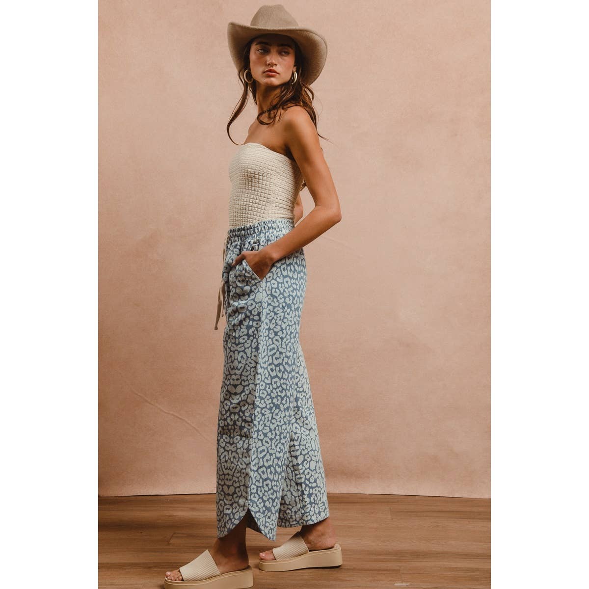 Washed Leopard Drawstring Pants