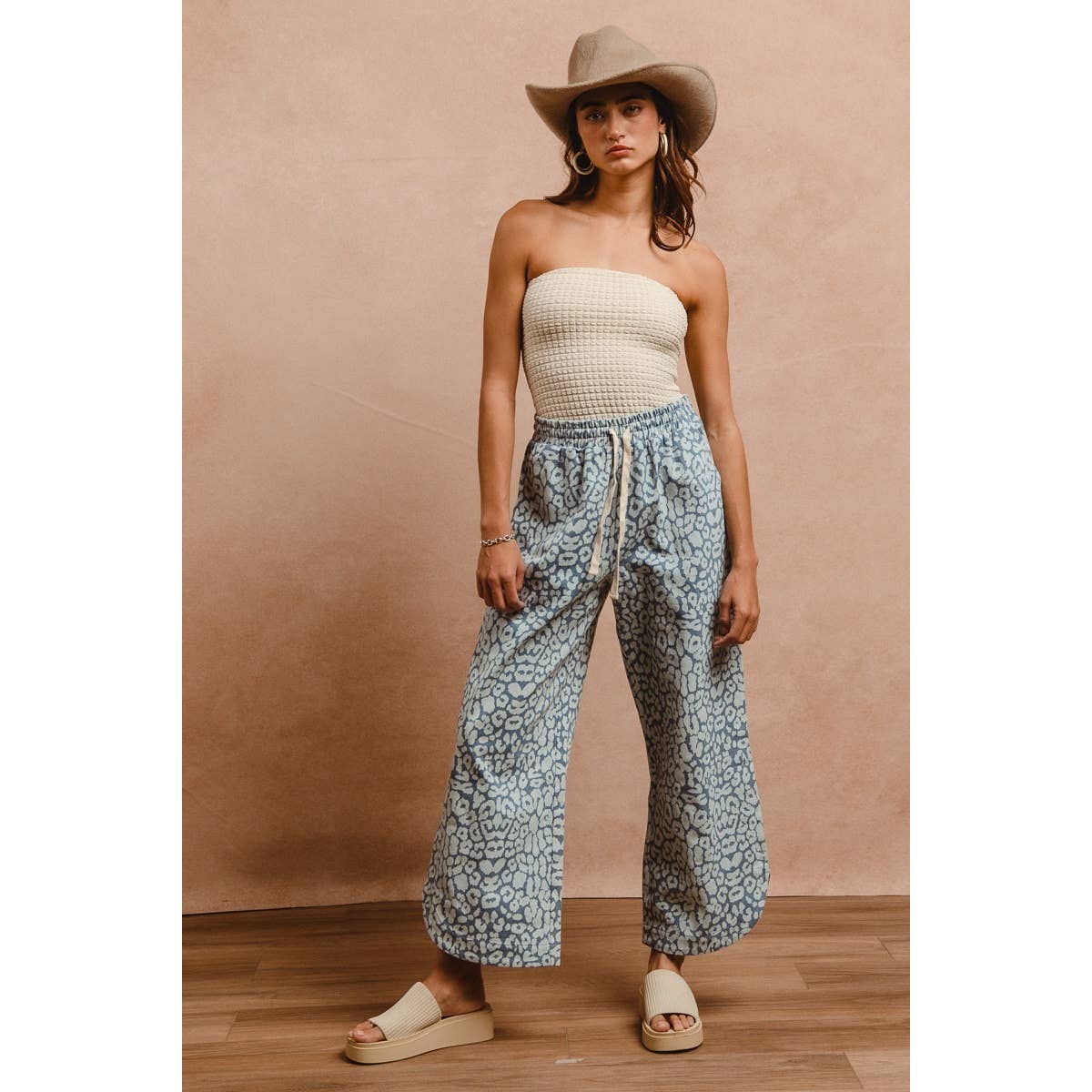 Washed Leopard Drawstring Pants