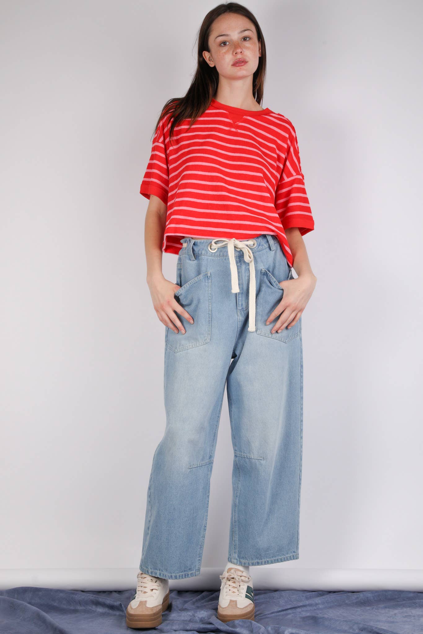 Washed Denim Barrel Pants