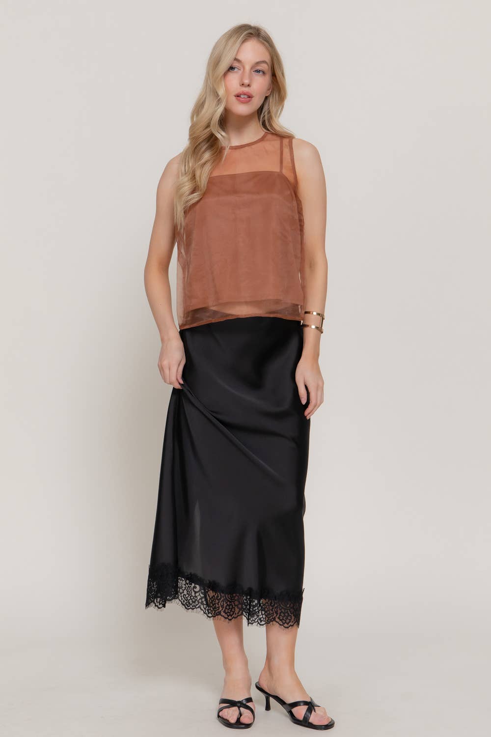 Midnight Organza Blouse with Inner Camisole
