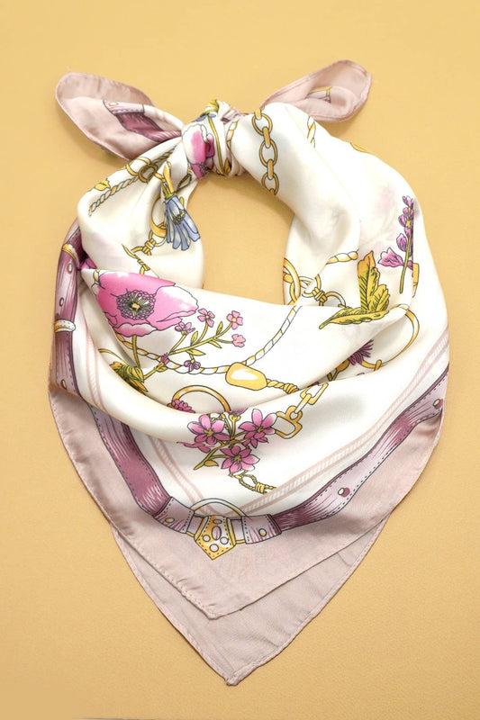 Golden Pink Floral Bandana Scarf