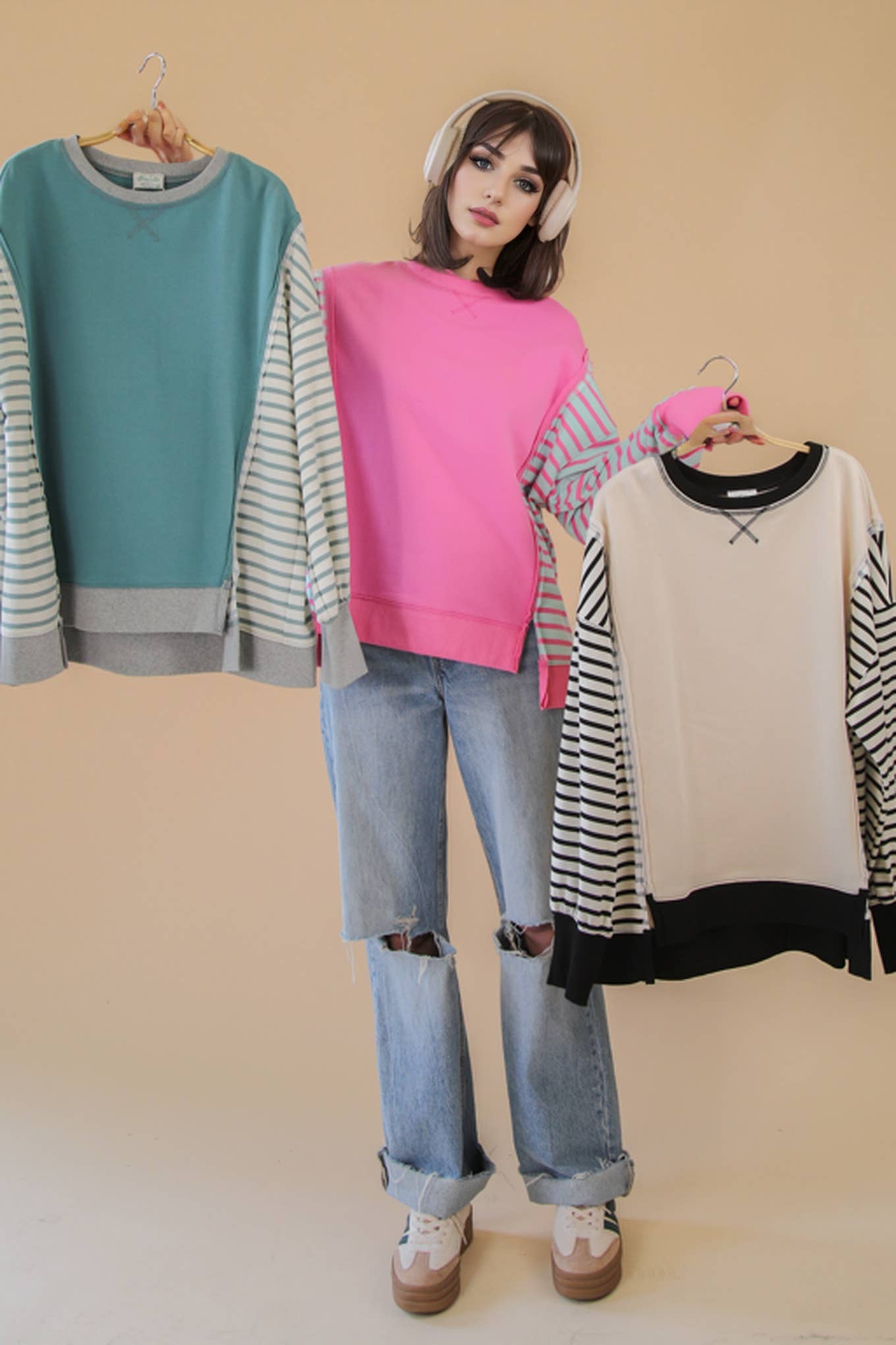 Oversized Striped Casual Knit Top
