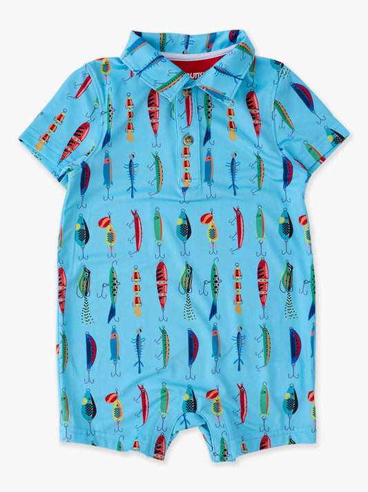 Baby Boys Gone Fishin Performance Polo Romper - RuggedButts
