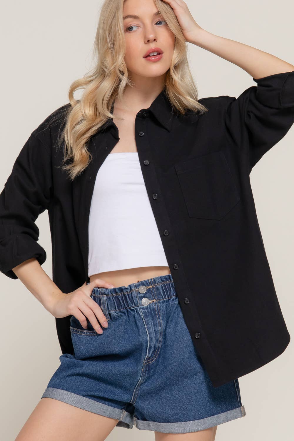 Relaxed Cotton Button Up Shirt