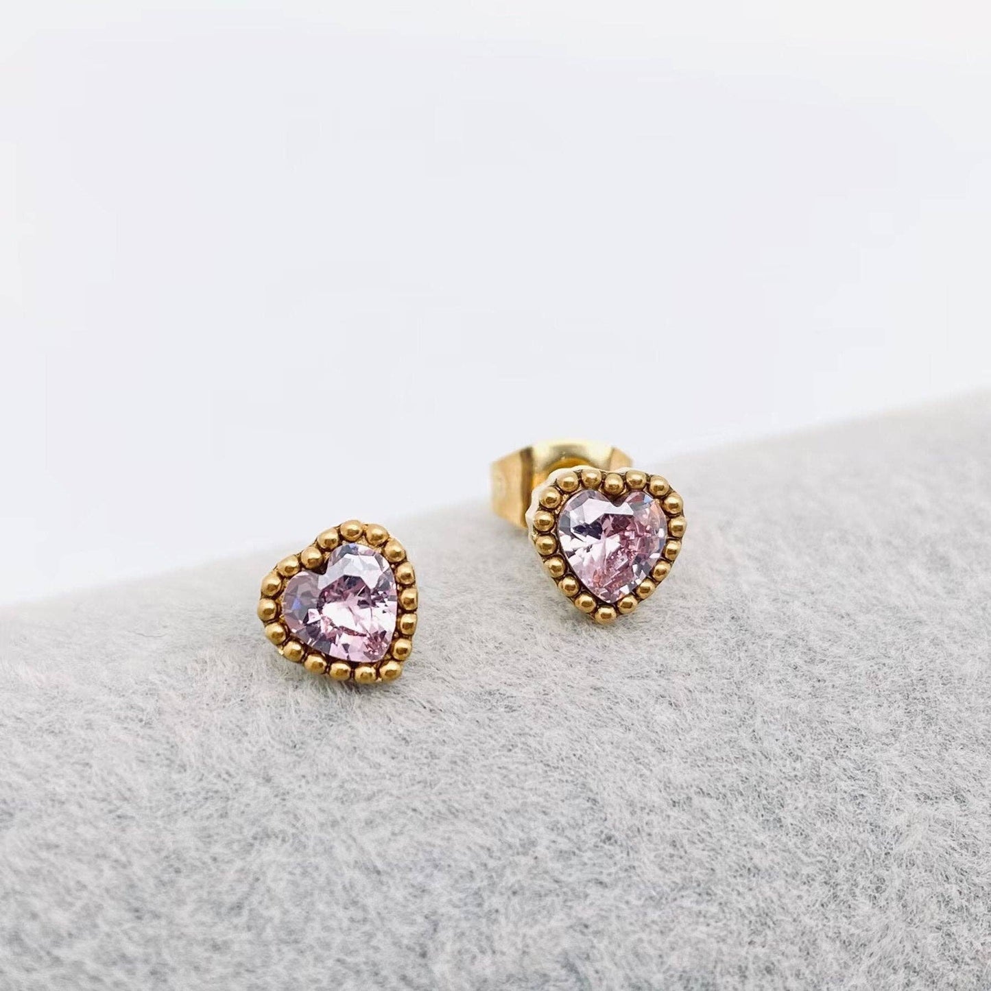Cubic Zirconia Heart Gold Plated Ear Studs