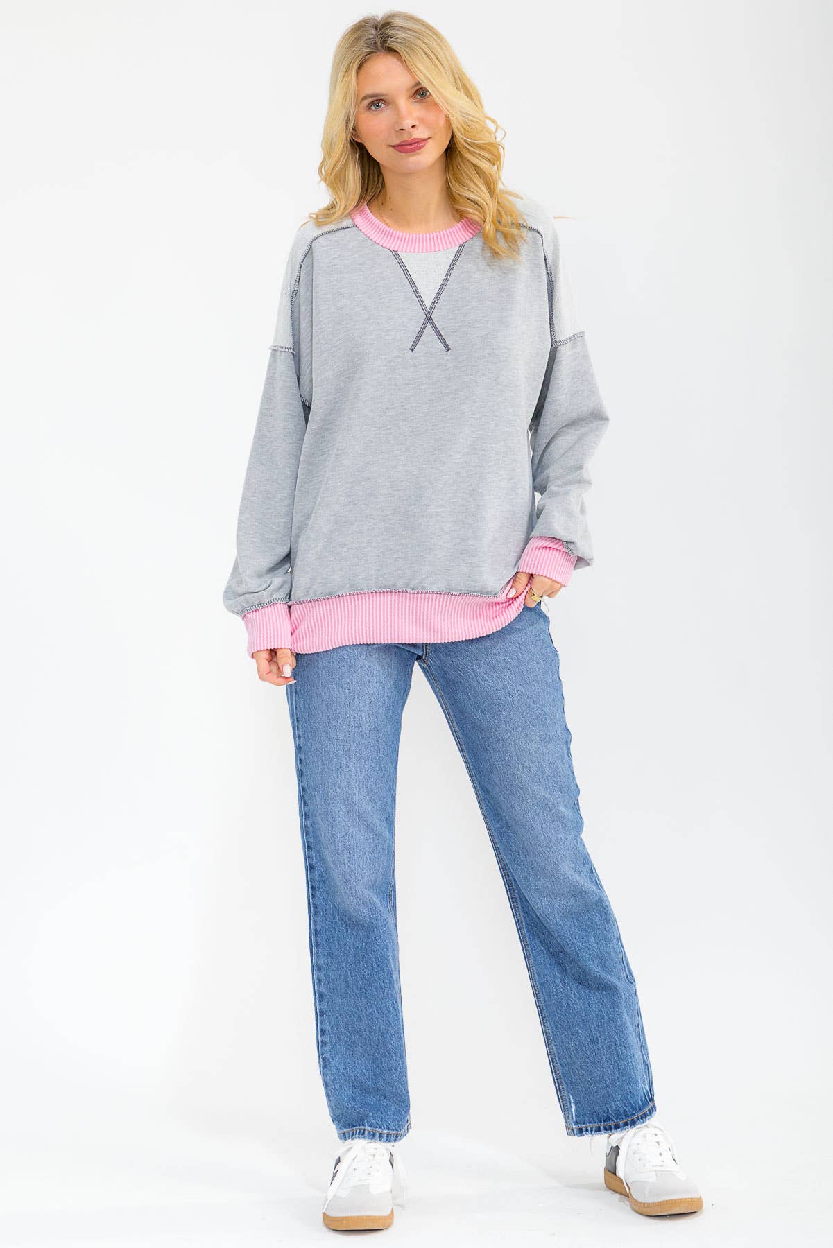 Contrast Trim Exposed Seam Sweatshirt