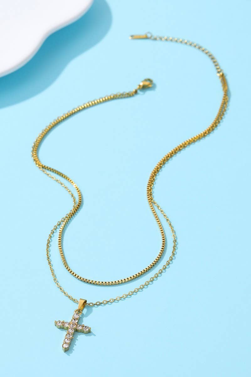 Waterproof Layered Cross Necklace