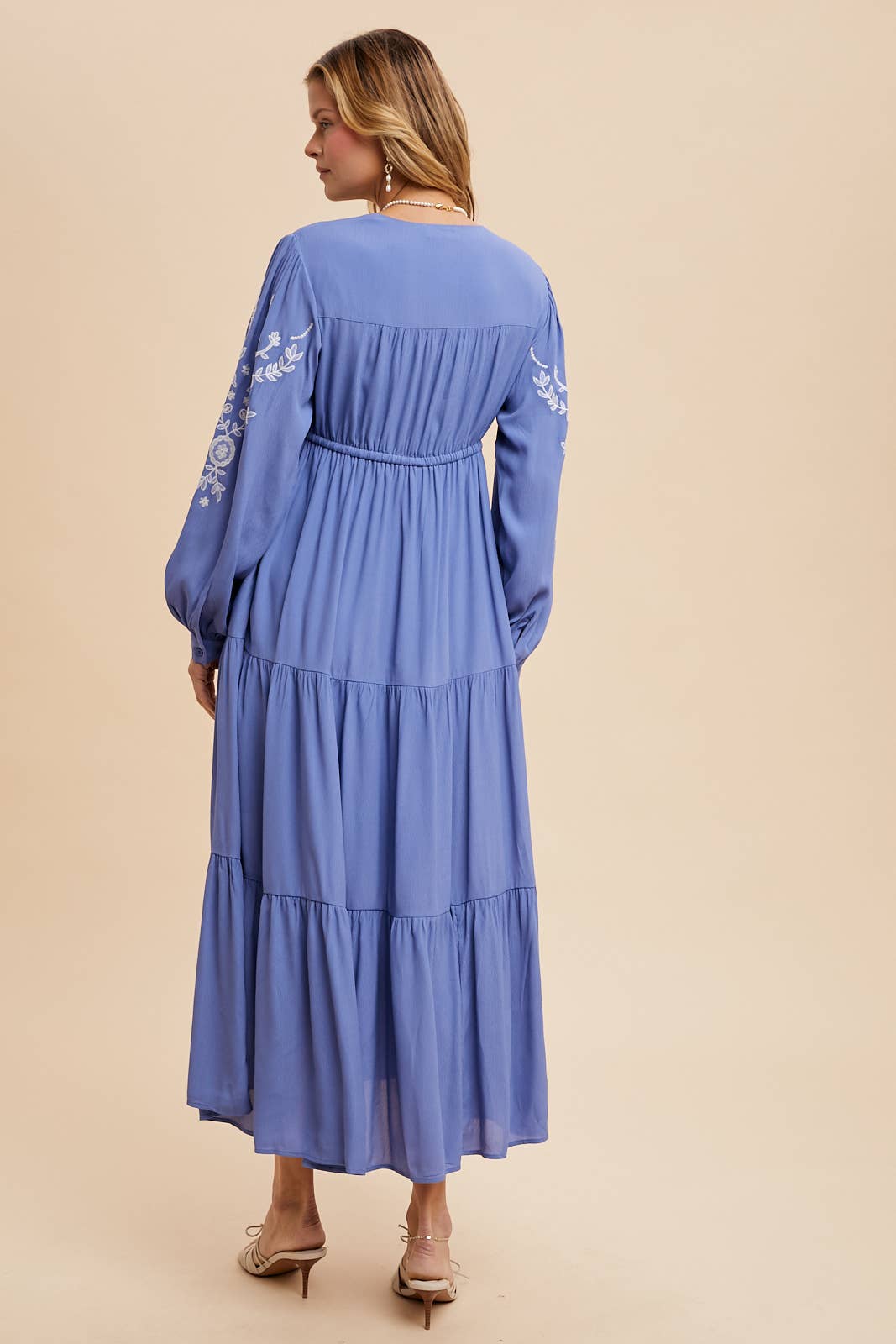 Embroidered Sleeve Maxi Dress