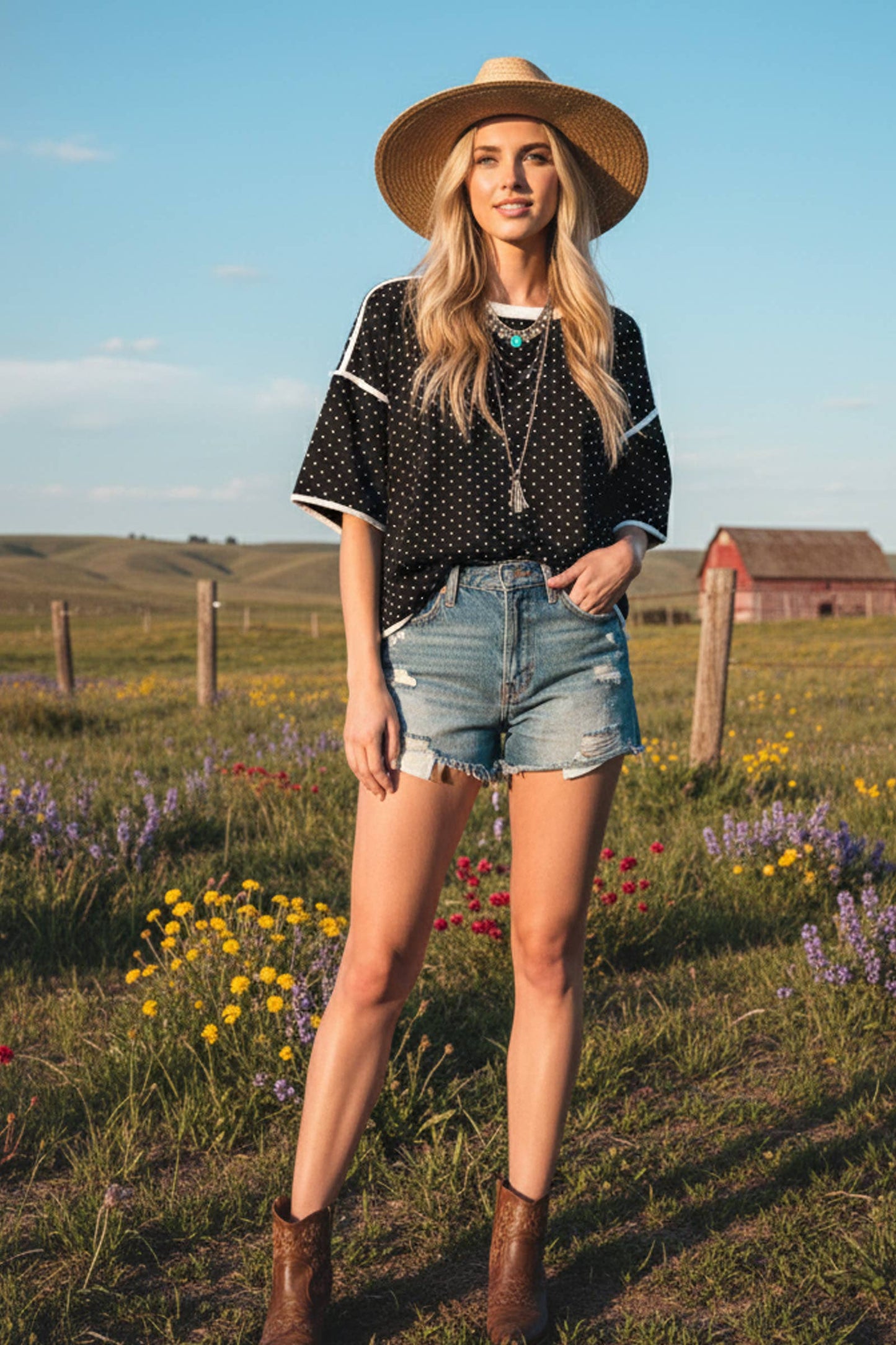 Polka Dot Trimmed Top