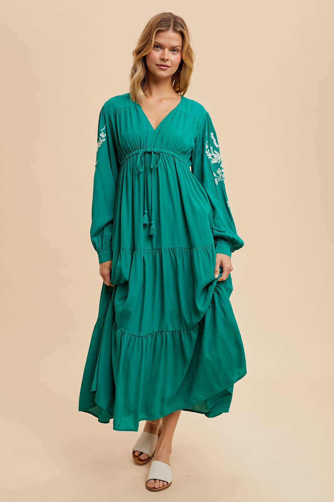 Embroidered Sleeve Maxi Dress