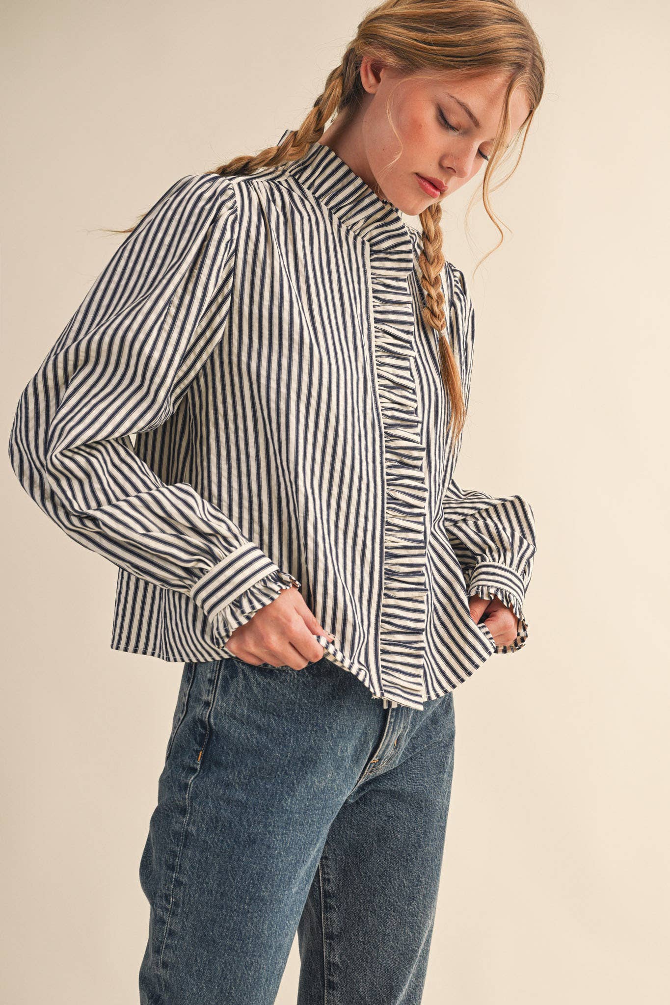 Ruffle Striped Long Sleeve Top
