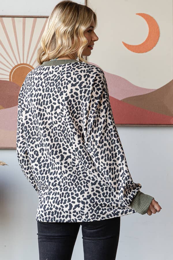 Ribbed Animal Print Long Sleeve Top