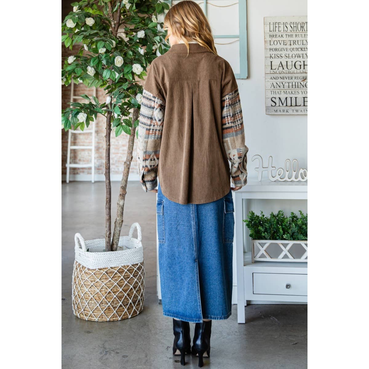 Contrast Pattern Corduroy Shacket