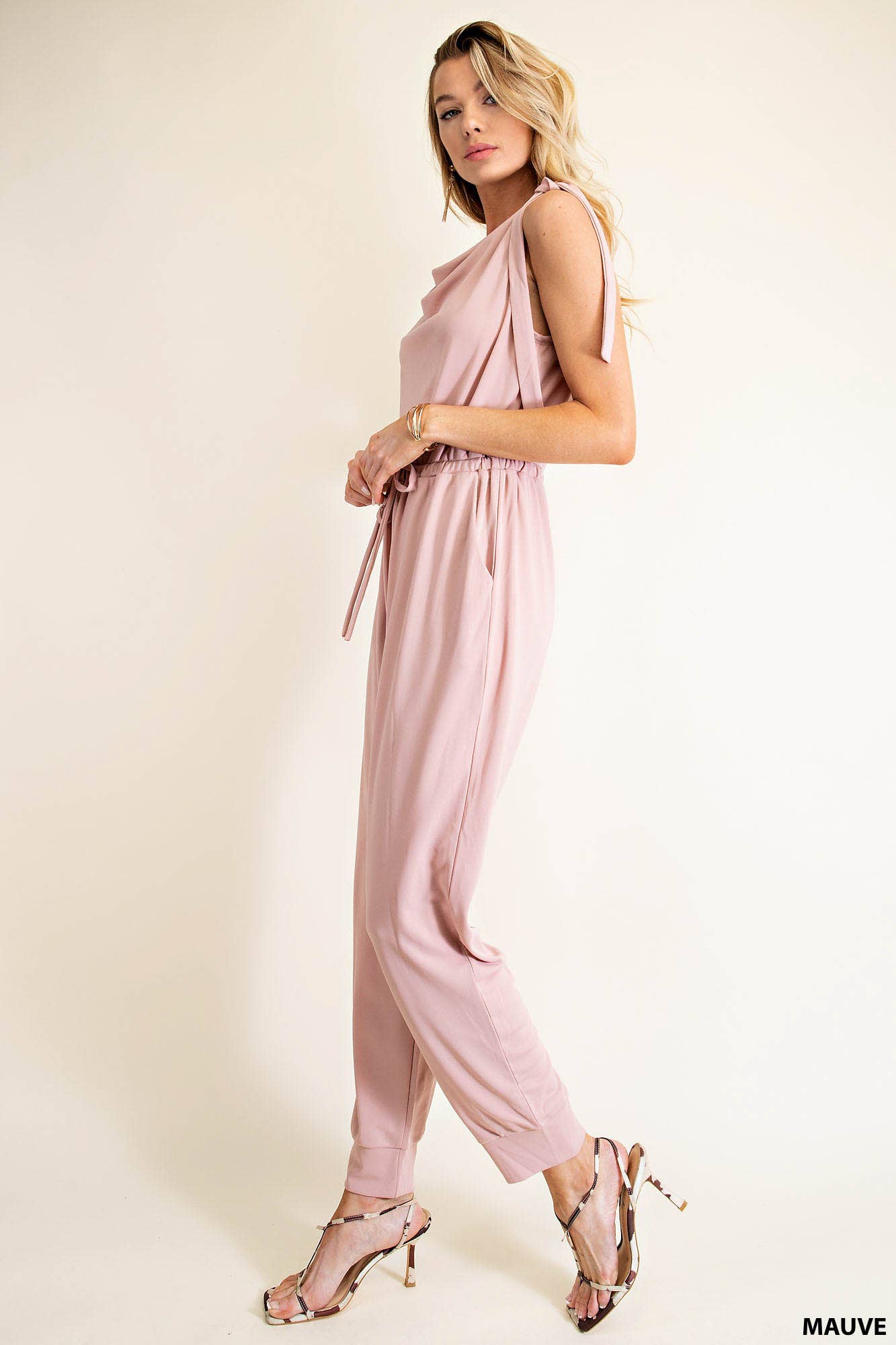 Shoulder Tie Satin Jumpsuit