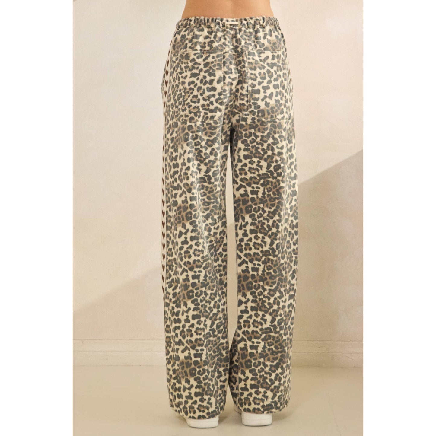Leopard Printed Striped Wide Legged Pants