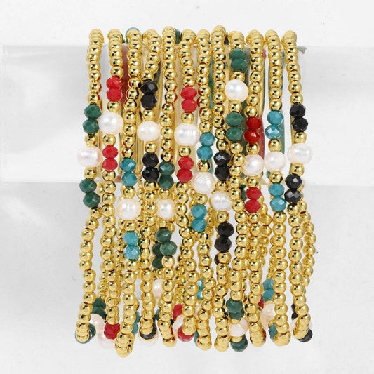 Assorted 3mm Beaded Crystal & Pearl Stretch Bracelets