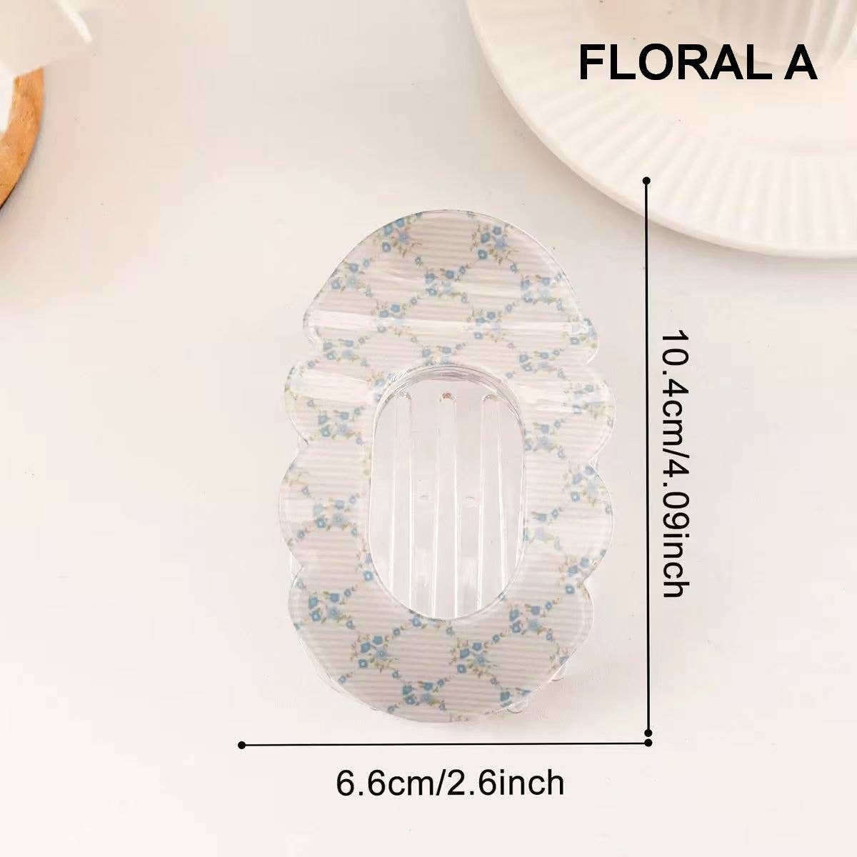 Scalloped Edge Floral and Stripe Flat Hair Claw Clip