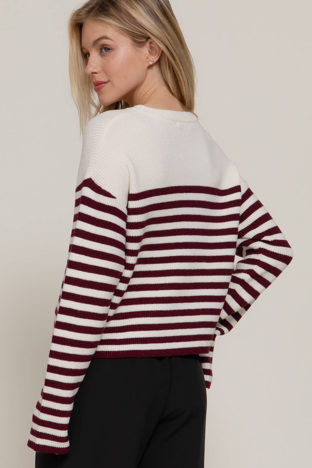 Pearl Bow Striped Sweater