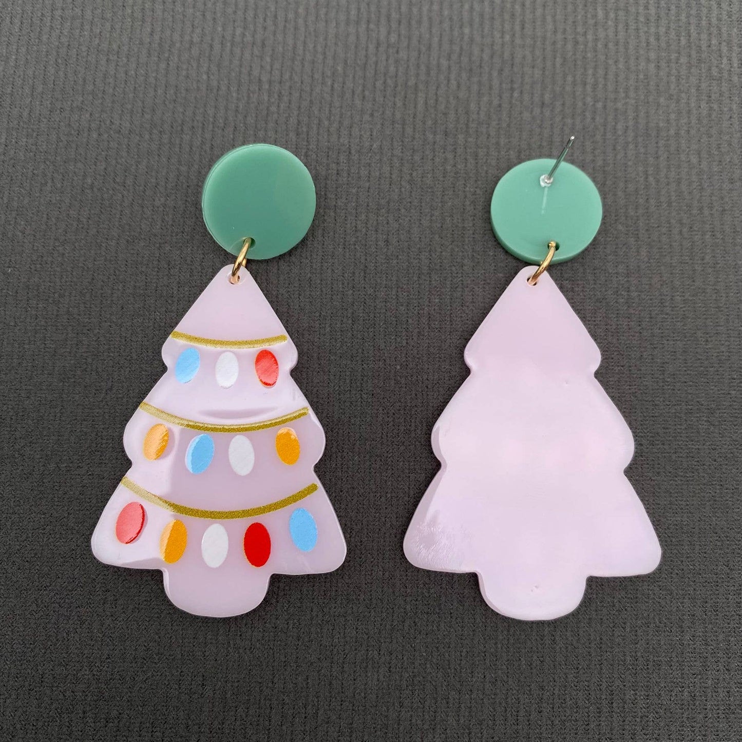 Pink Christmas Tree Earrings