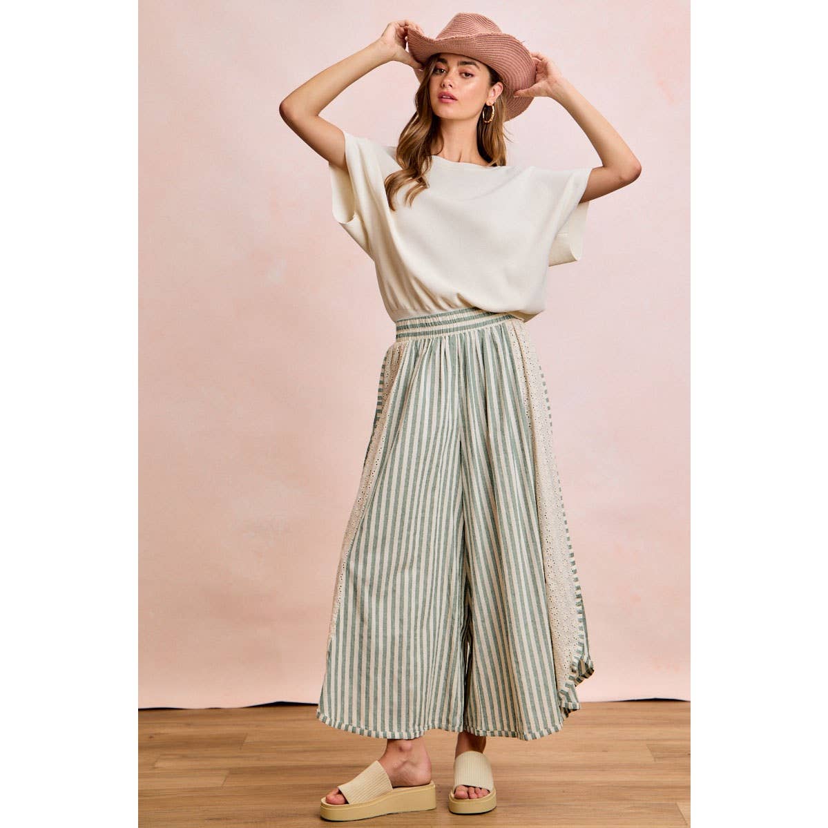 Floral Eyelet Wide Leg Pants
