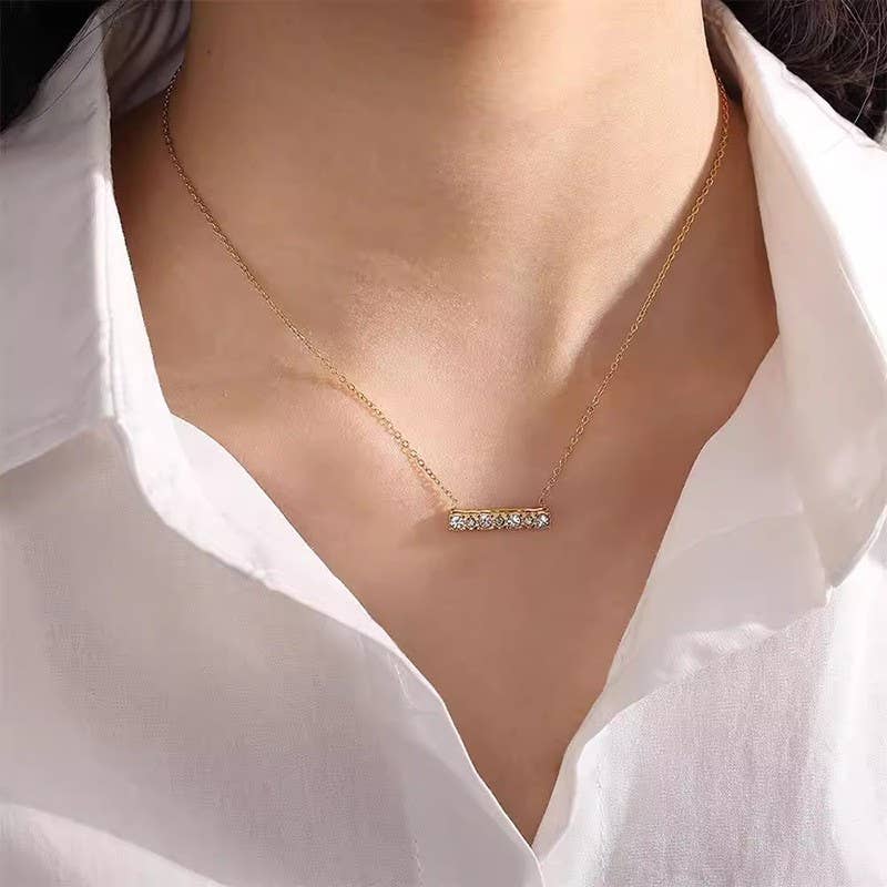 18K Bar Necklace Stainless Steel Tarnish Free