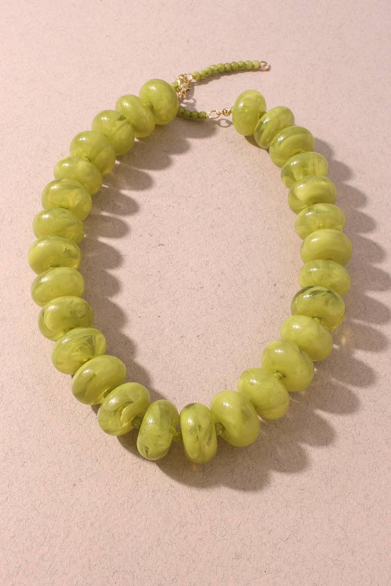 Chunky Marbled Resin Disc Beaded Necklace
