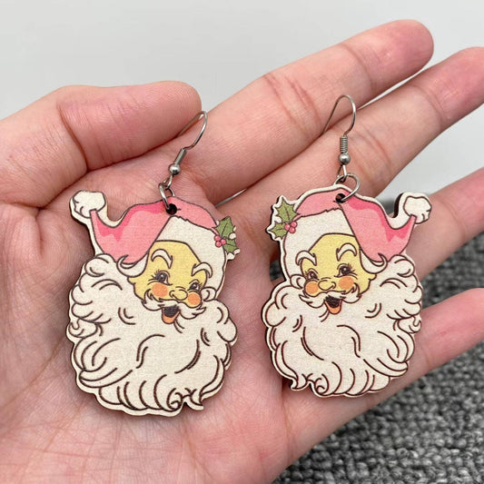 Pink Santa Wood Earrings