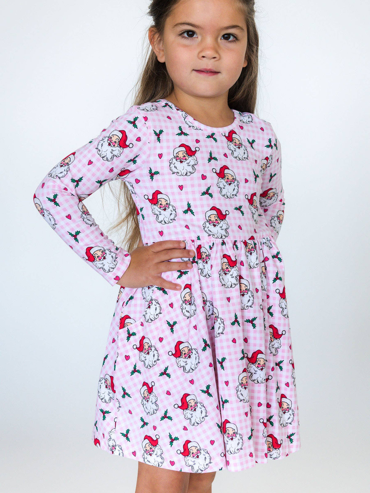 Girls Pink Dear Santa Knit Long Sleeve Twirl Dress