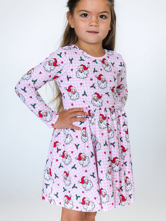 Girls Pink Dear Santa Knit Long Sleeve Twirl Dress