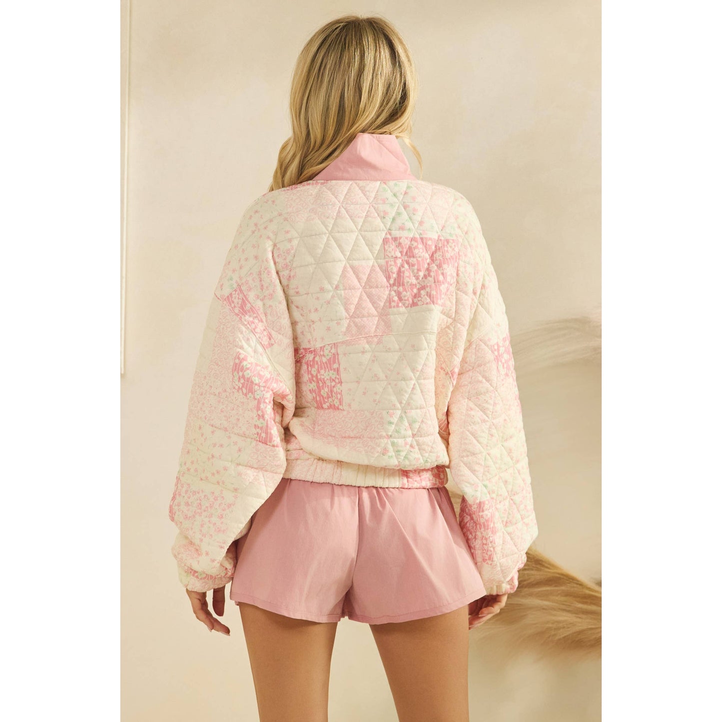 Blush Pink Quilted Pullover