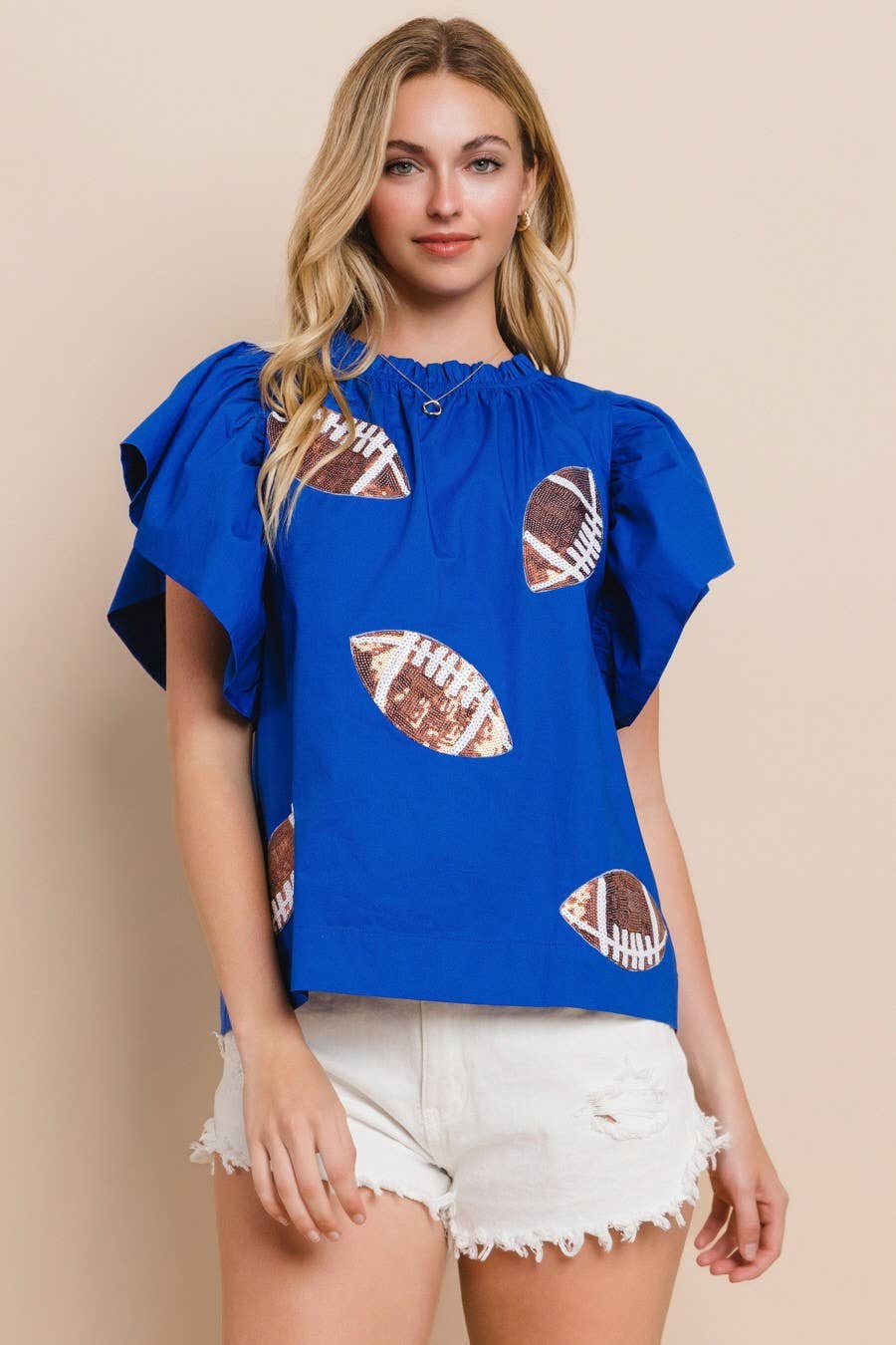 Football Sequin Patch Blouse