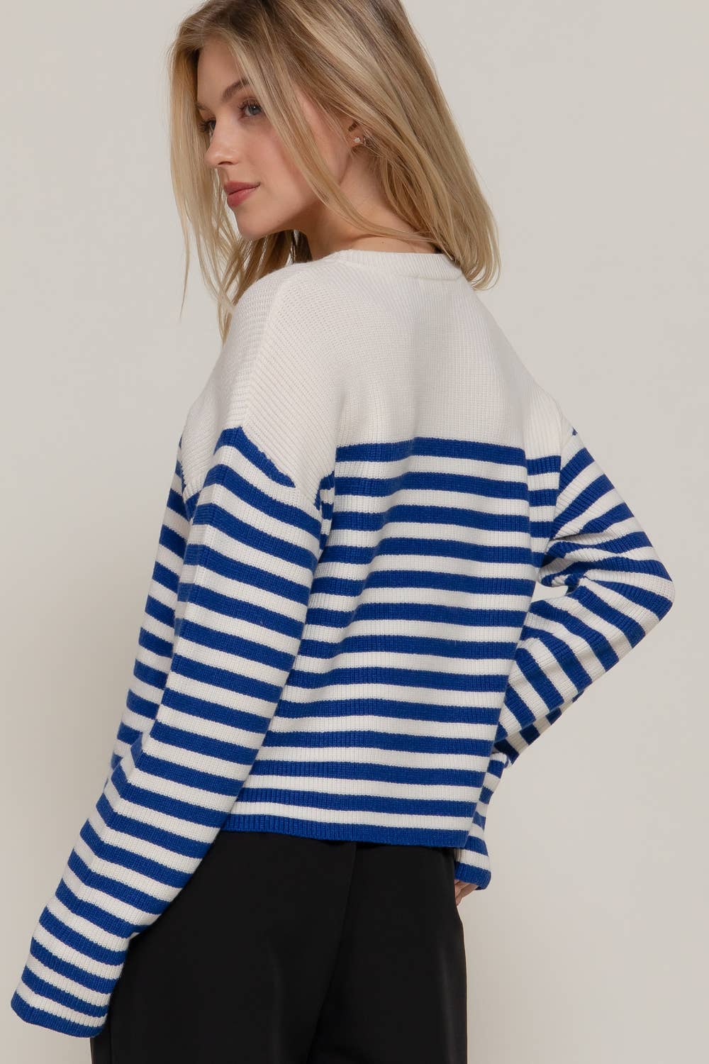 Pearl Bow Striped Sweater