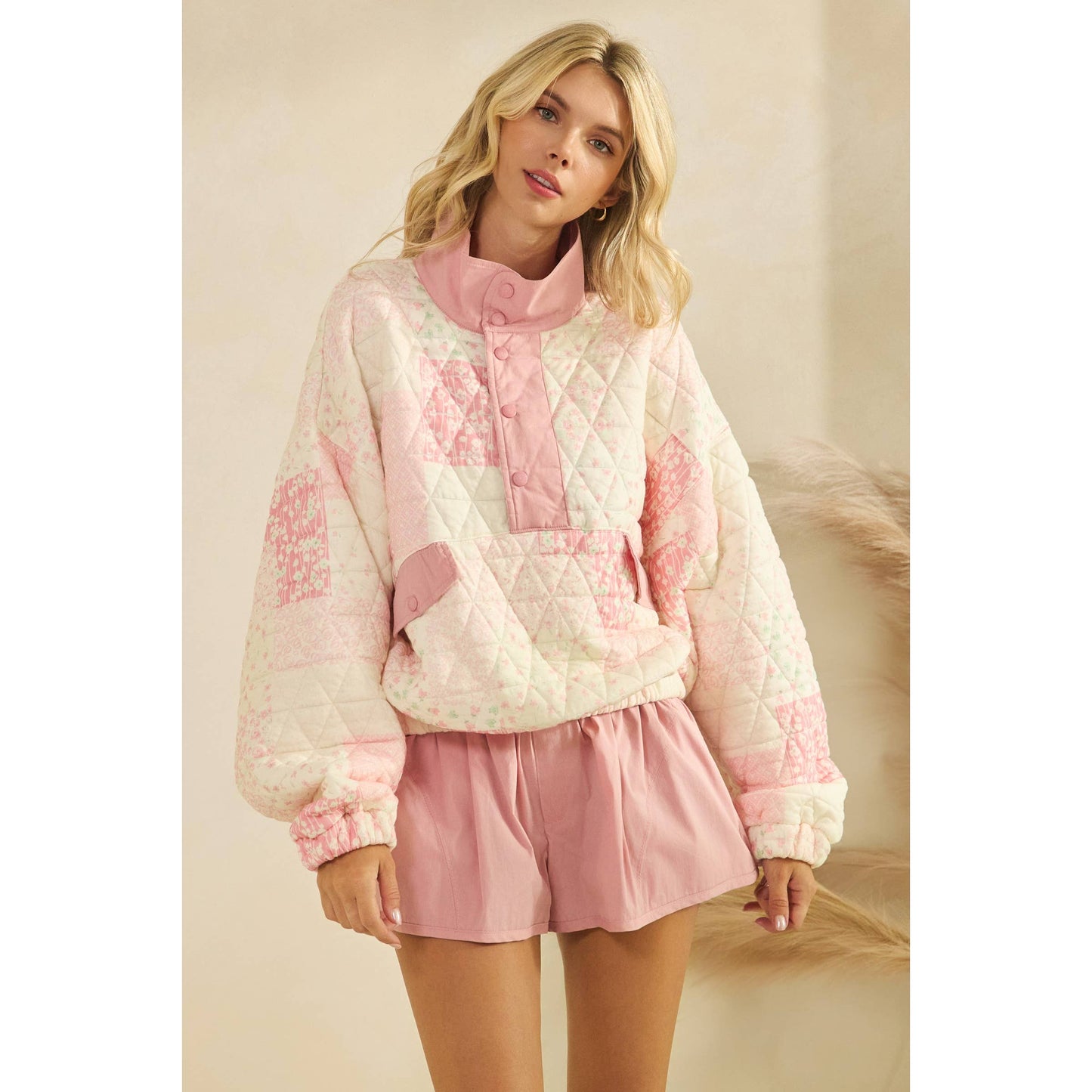 Blush Pink Quilted Pullover