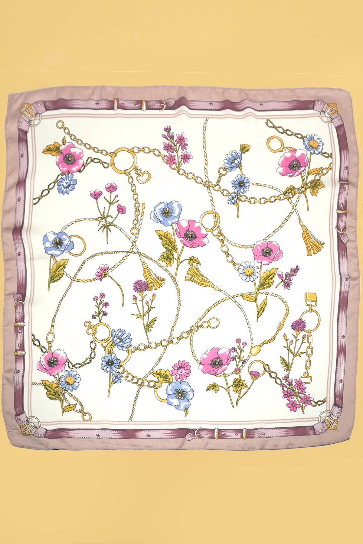 Golden Pink Floral Bandana Scarf