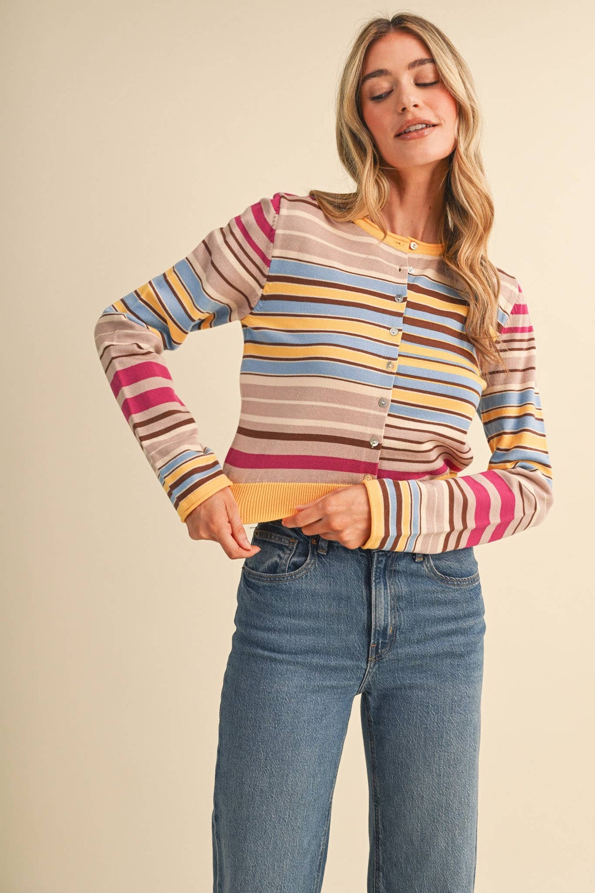 Multi Color Striped Sweater Cardigan