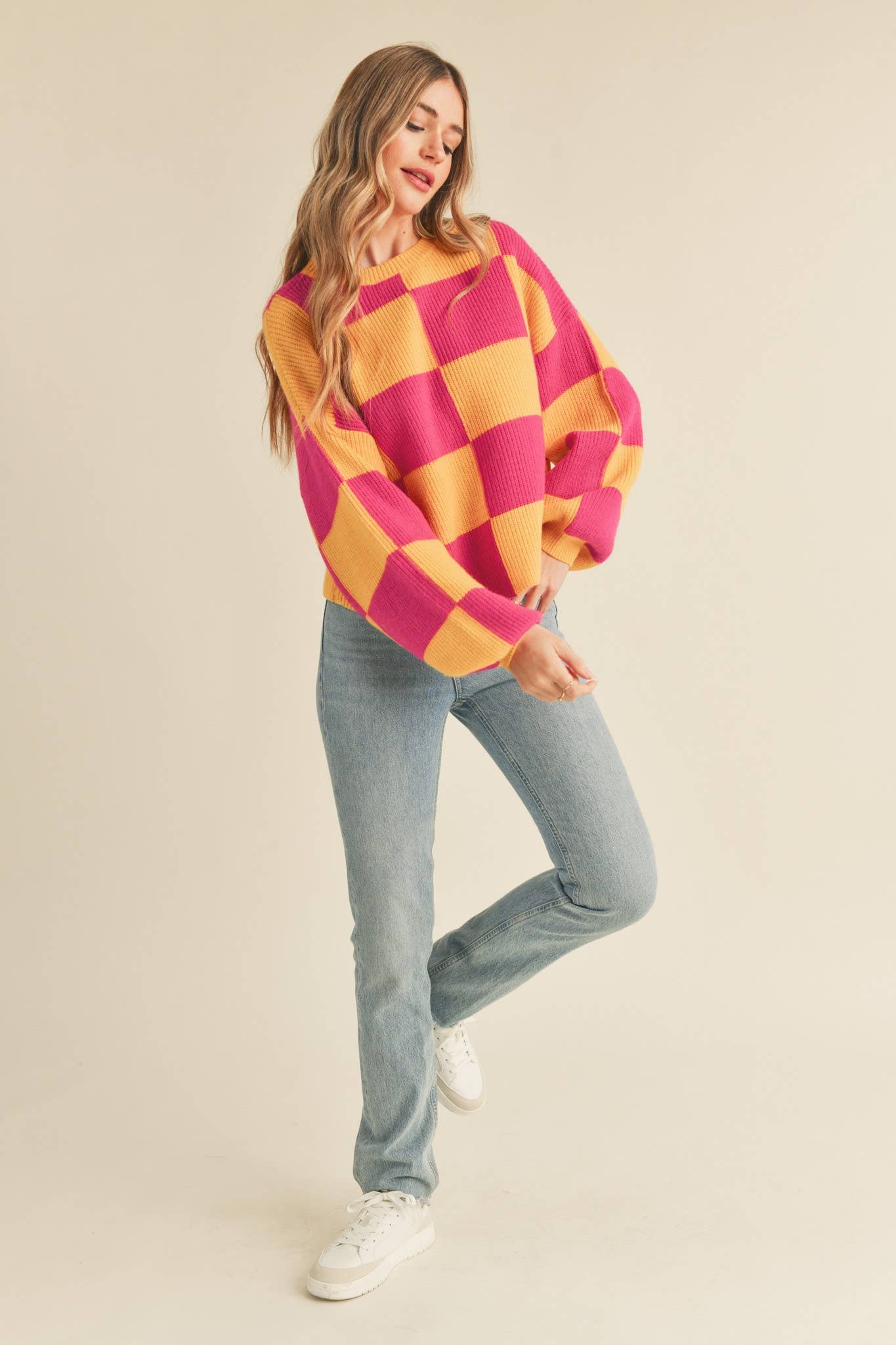 Pink & Yellow Checker Sweater
