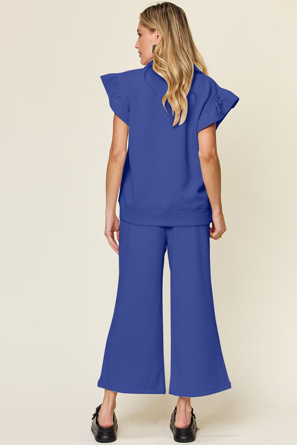 Double Take Ruffle Sleeve Top and Wide Leg Pants Set