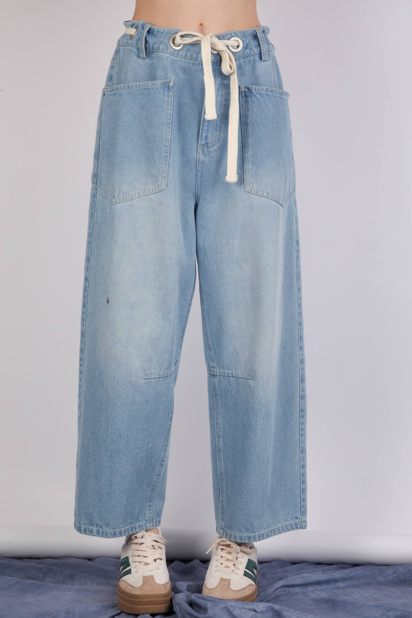 Washed Denim Barrel Pants