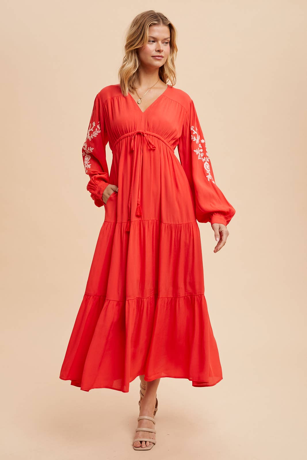 Embroidered Sleeve Maxi Dress