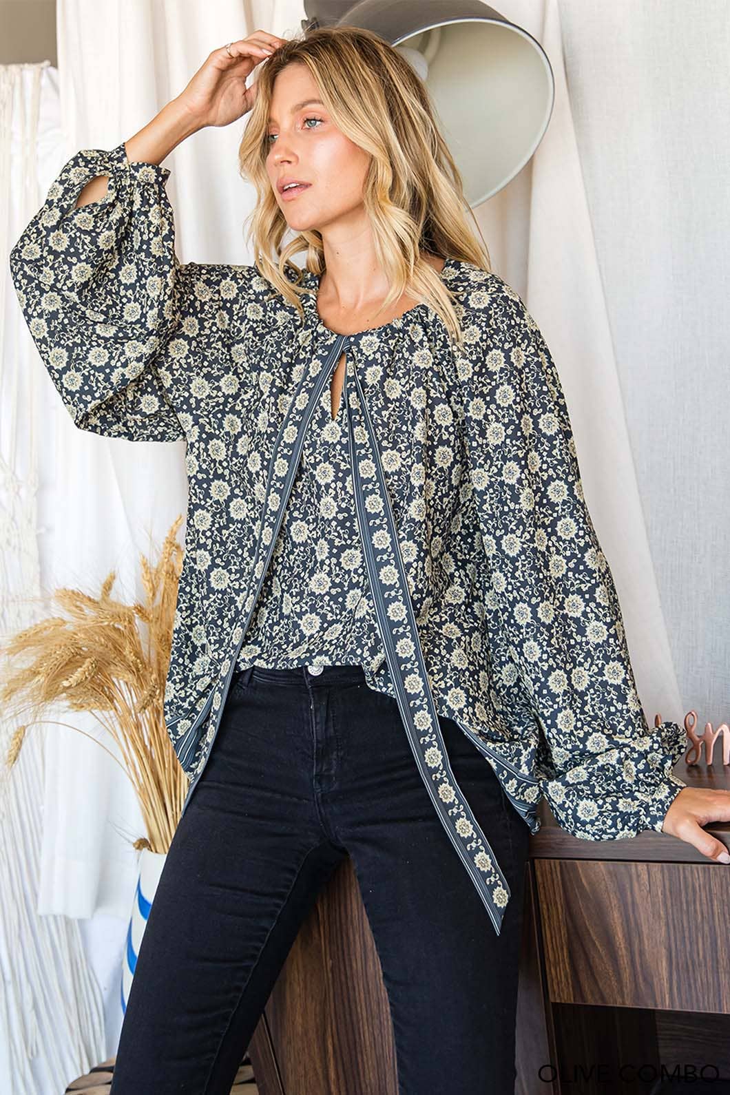 Renea Olive Long Sleeve Top