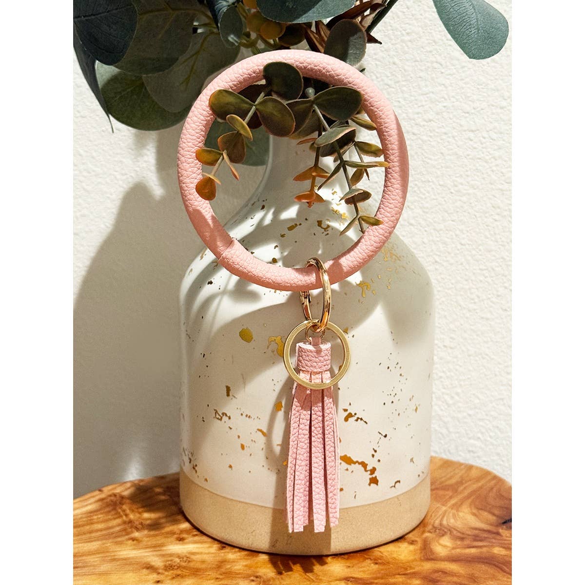 Solid PU Leather Wristlet Bangle Key Chain