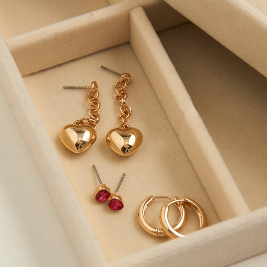 Earring Trio Set Mina Puffy Heart Stud + Hoop + Dangle