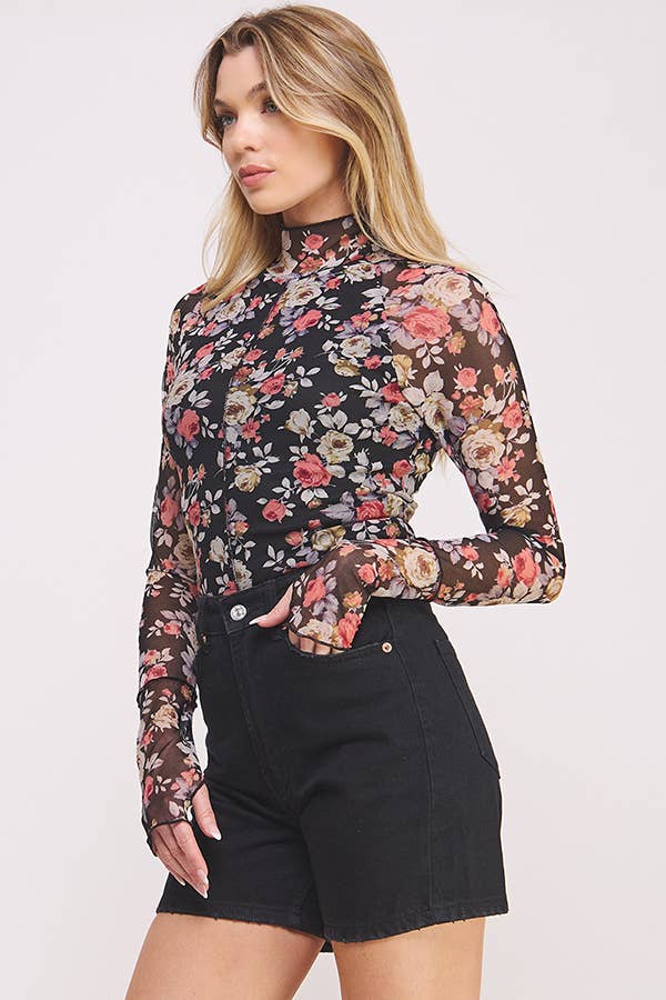 Floral Mesh Lined Top